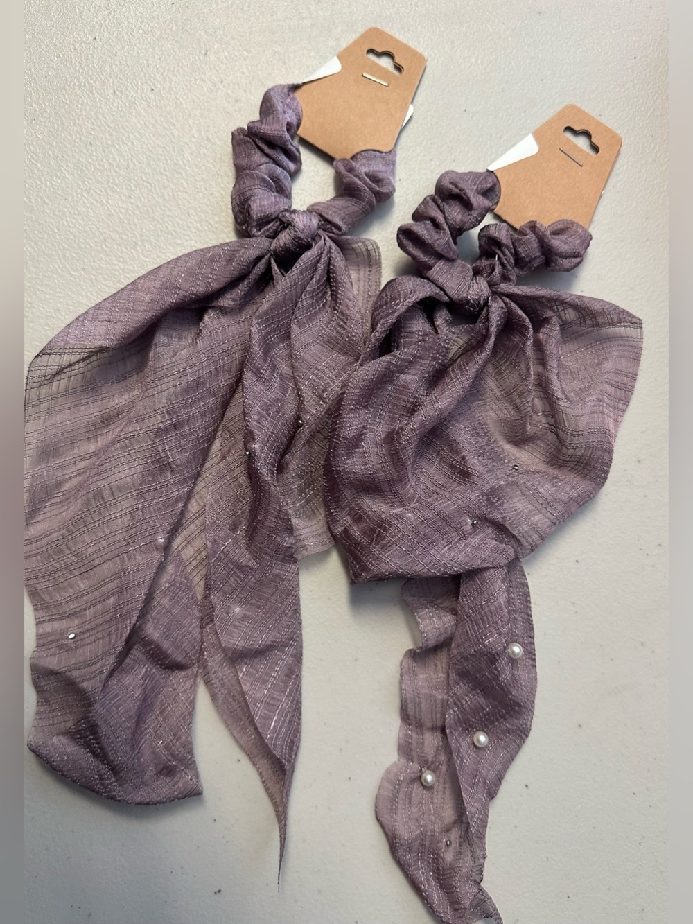 2pcs Lavender Pearl-Accent Scarf Scrunchie - Women Accessories